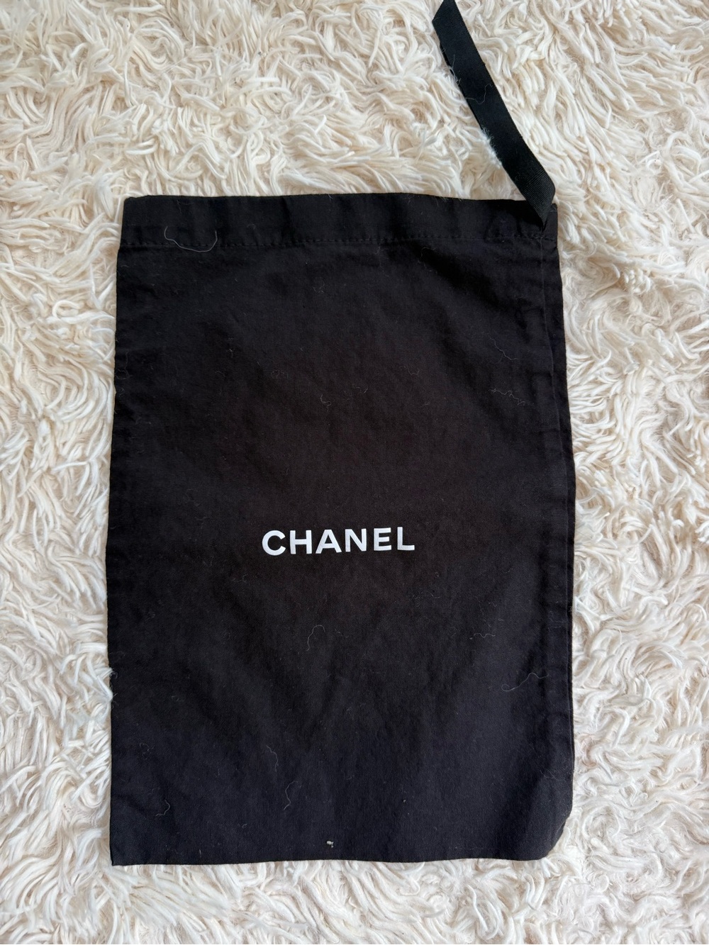 CHANEL Black Cotton Drawstring Dust Bag Shoe Handbag Storage Pouch 9” x 13”